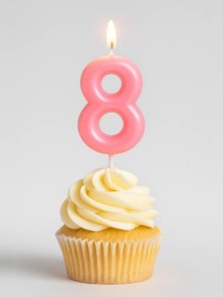 Свеча для торта "Pink glow" цифра 8, (6 см)