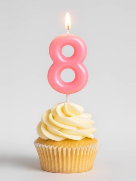 Свеча для торта "Pink glow" цифра 8, (6 см)
