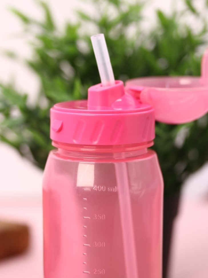 Бутылка "Classic" с трубочкой, pink (400 ml)