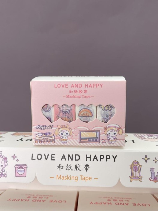Набор декоративного скотча 4 шт. "Love and happy", orange (1.5см*2м) 