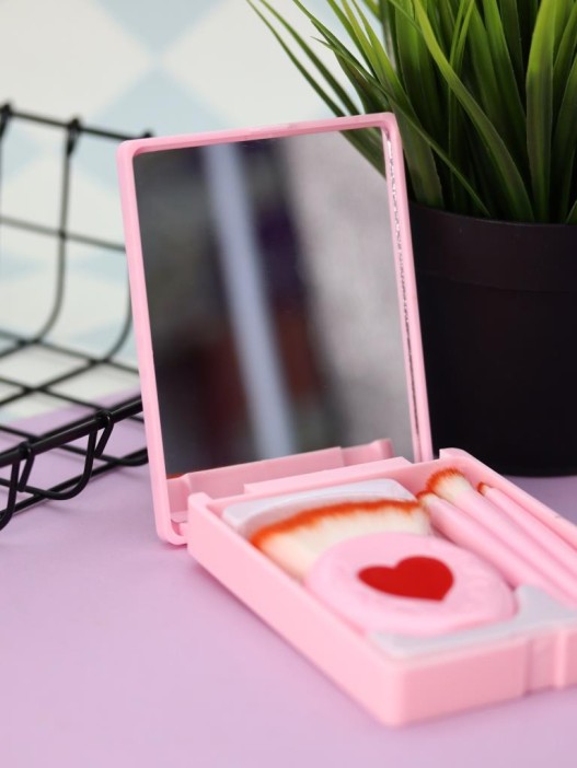 Набор кистей для макияжа + зеркало &quot;Sugar heart&quot;, 4 кисти 