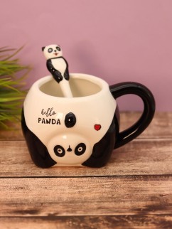 Кружка керамическая с ложкой «Funny panda», black (450 мл)