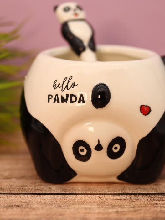 Кружка керамическая с ложкой «Funny panda», black (450 мл) 