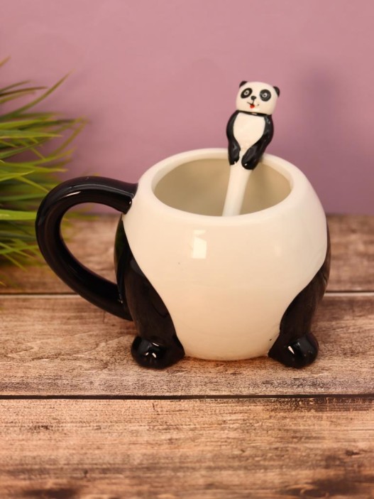 Кружка керамическая с ложкой «Funny panda», black (450 мл) 