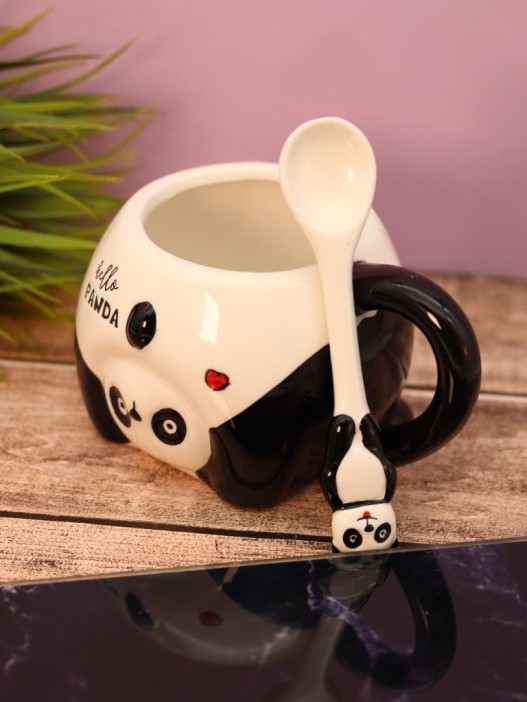 Кружка керамическая с ложкой «Funny panda», black (450 мл) 