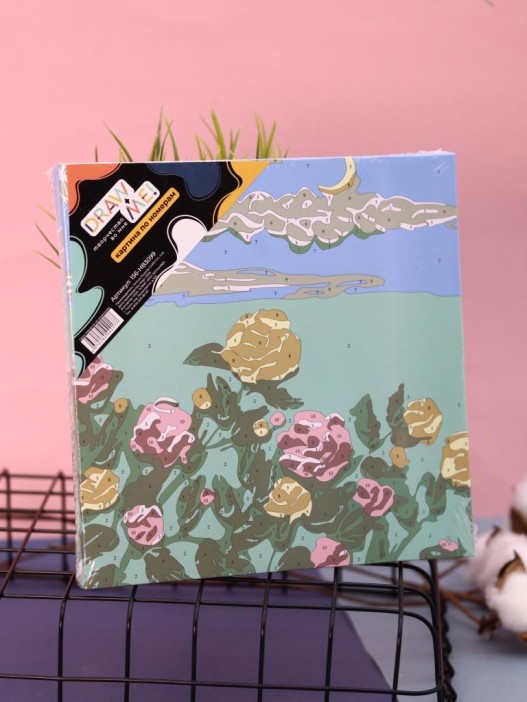 Картина по номерам на подрамнике Draw Me! «Yellow-pink flowers», (20*20 см) 