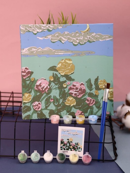 Картина по номерам на подрамнике Draw Me! «Yellow-pink flowers», (20*20 см) 