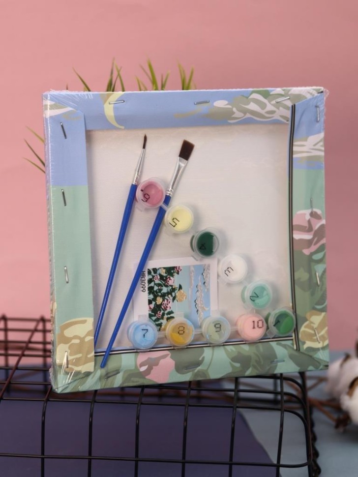 Картина по номерам на подрамнике Draw Me! "Желто-розовые цветы", (20*20 см)
