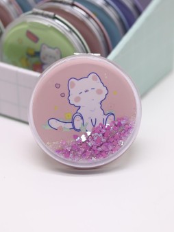 Зеркало шейкер раскладное "Сute kitten", розовое, 7*7 см