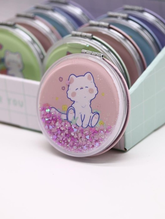 Зеркало шейкер раскладное &quot;Сute kitten&quot;, розовое, 7*7 см 