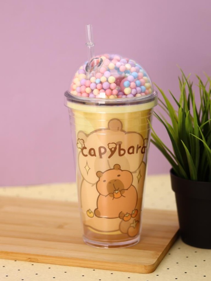 Тамблер iLikeGift "Капибара с мандарином", жёлтый (450мл)