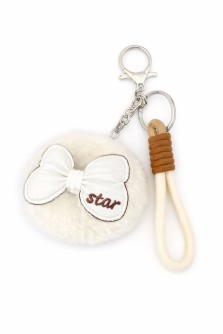 Плюшевое раскладное зеркало с брелоком "Puff bow", белое (7.5*7.5 см)