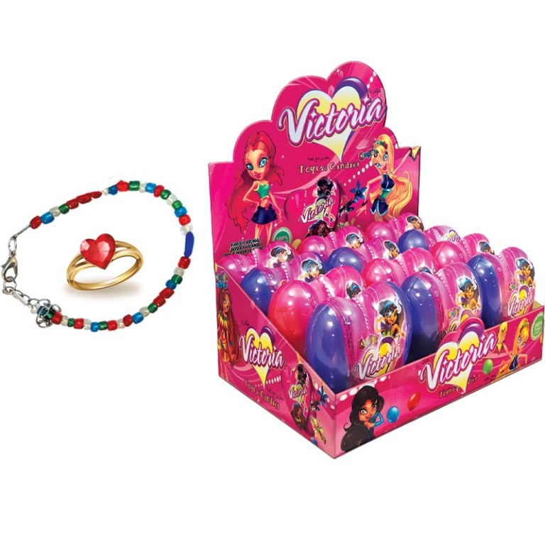 Сердце Пластик &quot;VICTORIA&quot; с игрушкой и сахарным драже, 12шт. 