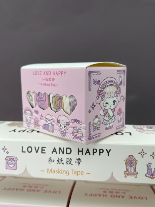 Набор декоративного скотча 4 шт. "Love and happy", pink (1.5см*2м) 