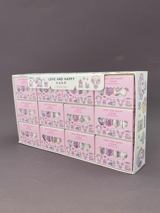 Набор декоративного скотча 4 шт. "Love and happy", pink (1.5см*2м) 