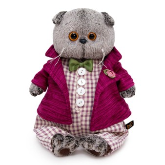 Мягкая игрушка "Кот Басик в комбинезоне и пиджаке" (19 см)