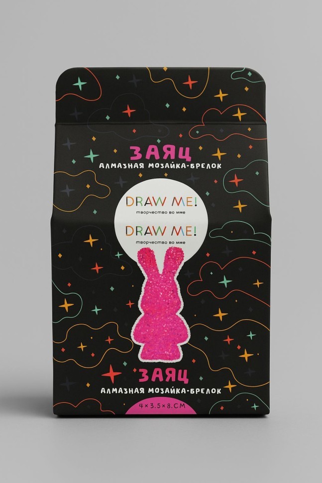 Алмазная мозаика на брелоке Draw Me! "Ярко-розовый заяц", (4*3,5*8 см)