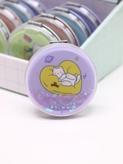 Зеркало шейкер раскладное "Симпатичный котенок&amp;сердечко", фиолетовое, 7*7 см