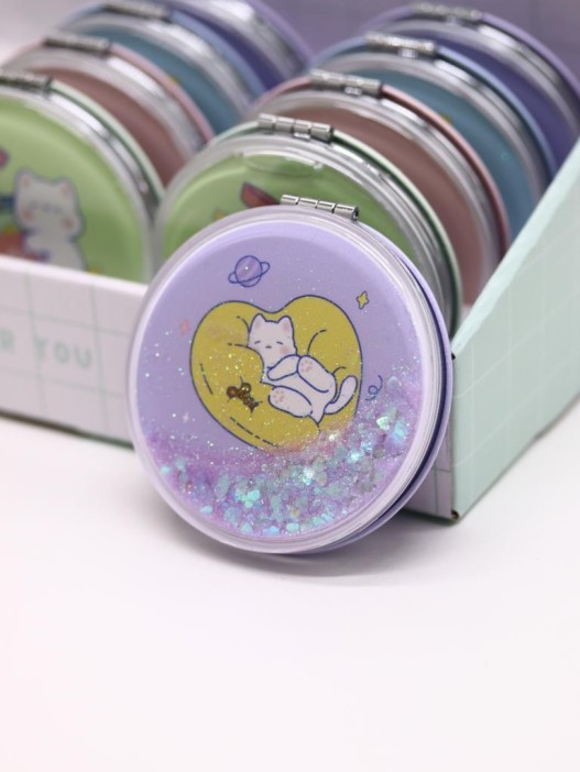 Зеркало шейкер раскладное &quot;Сute kitten&amp;heart&quot;, фиолетовое, 7*7 см 