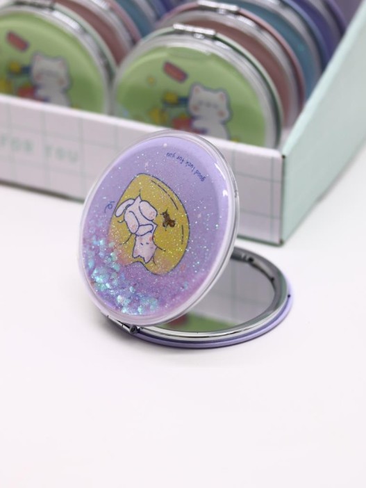 Зеркало шейкер раскладное &quot;Сute kitten&amp;heart&quot;, фиолетовое, 7*7 см 