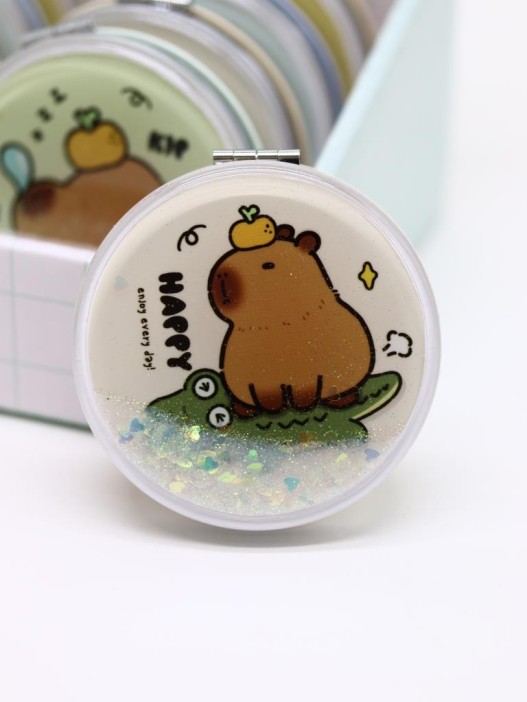 Зеркало шейкер раскладное &quot;Capybara&quot;, бежевое, 7*7см 