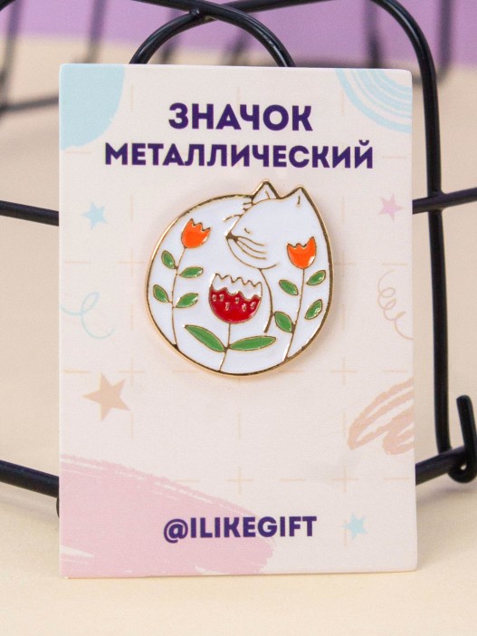 Значок металлический iLikeGift &quot;Cat with flowers&quot; 
