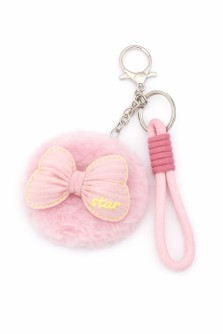 Плюшевое раскладное зеркало с брелоком "Puff bow", розовое (7.5*7.5 см)