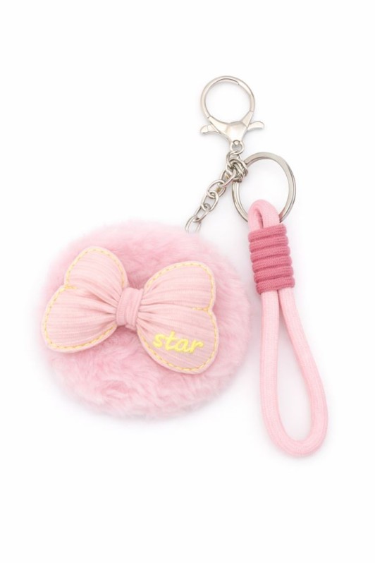 Плюшевое раскладное зеркало с брелоком "Puff bow", розовое (7.5*7.5 см) 