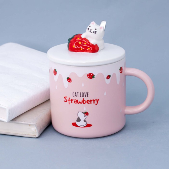 Кружка "Cat strawberry", pink (02) (450ml) 