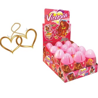 Яйцо большое Пластик "VICTORIA" с игрушкой и сахарным драже, 12шт.