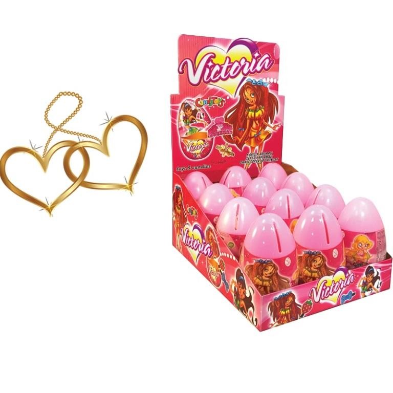 Яйцо большое Пластик &quot;VICTORIA&quot; с игрушкой и сахарным драже, 12шт. 