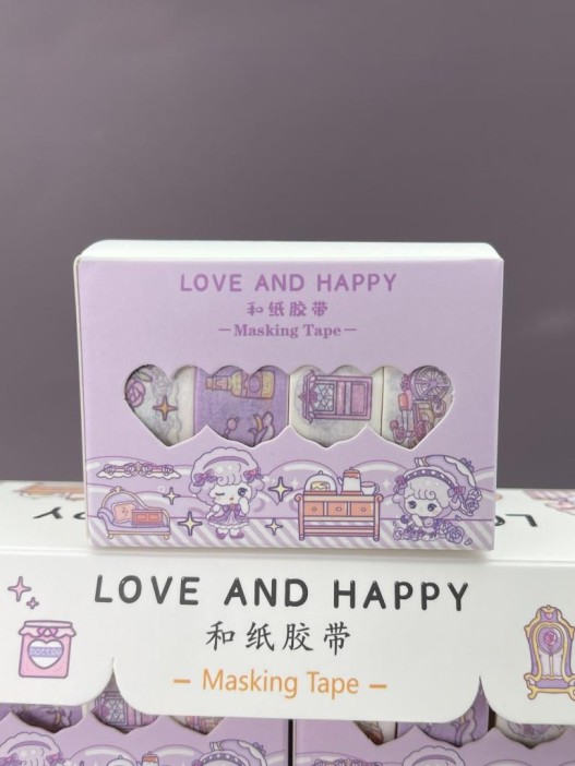 Набор декоративного скотча 4 шт. "Love and happy", purple (1.5см*2м) 