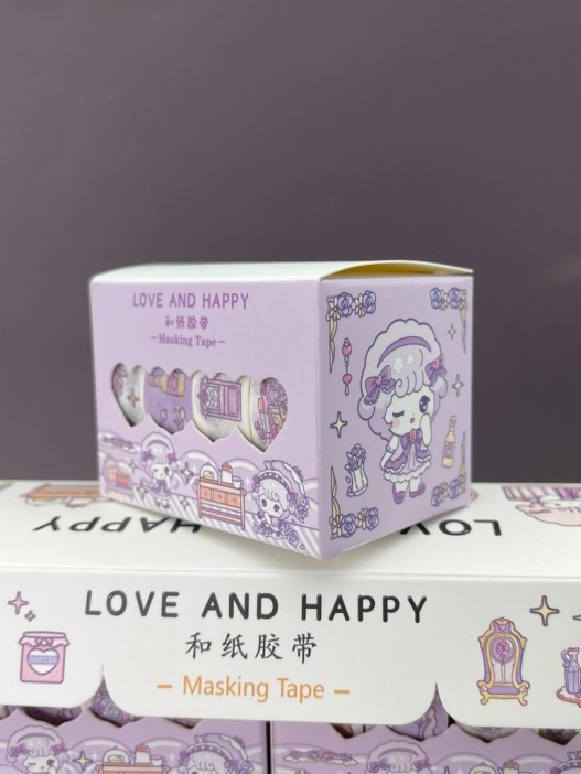 Набор декоративного скотча 4 шт. "Love and happy", purple (1.5см*2м) 