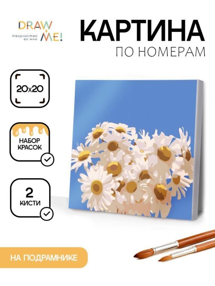 Картина по номерам на подрамнике Draw Me! "Полевые ромашки", (20*20 см)