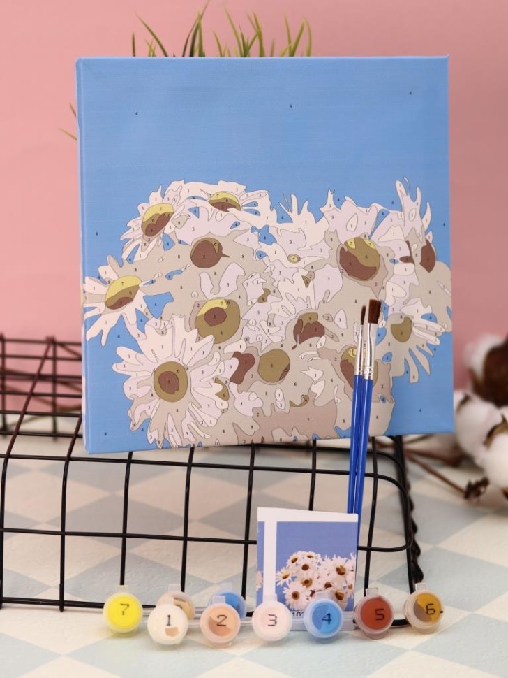 Картина по номерам на подрамнике Draw Me! "Полевые ромашки", (20*20 см)