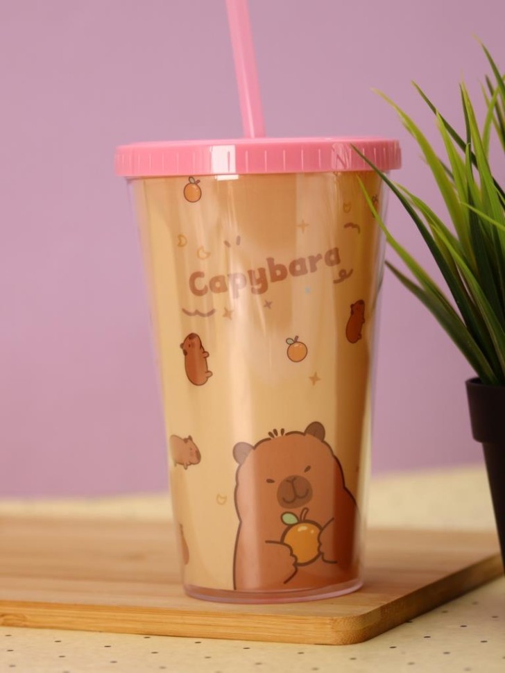 Тамблер iLikeGift "Мандаринка и капи", розовый (880 мл)
