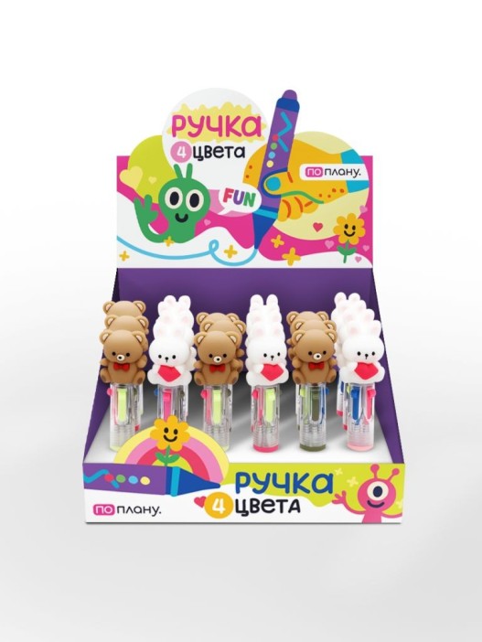Разноцветная мини-ручка 4 в 1 &quot;The Hare and the bear&quot;, mix 