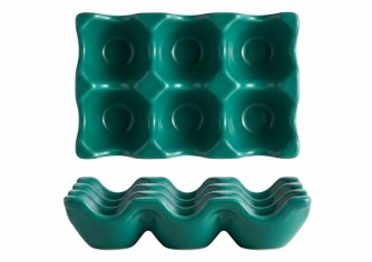 Набор керамических тарелок для яиц 8шт. "Подставка", синяя (14,5х9,5х3,2 см)