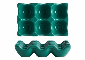 Набор керамических тарелок для яиц 8шт. "Подставка", синяя (14,5х9,5х3,2 см)