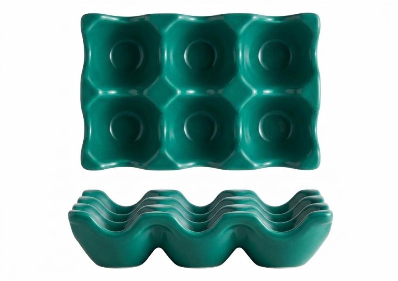 Набор керамических тарелок для яиц 8шт. "Подставка", синяя (14,5х9,5х3,2 см) 