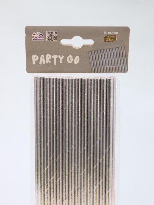 Трубочки одноразовые для напитков 25 шт. &quot;Party go&quot;, silver (197 мм) 