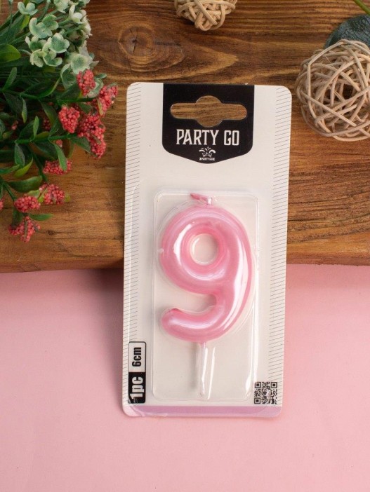Свеча для торта &quot;Pink glow&quot; цифра 9, (6 см) 