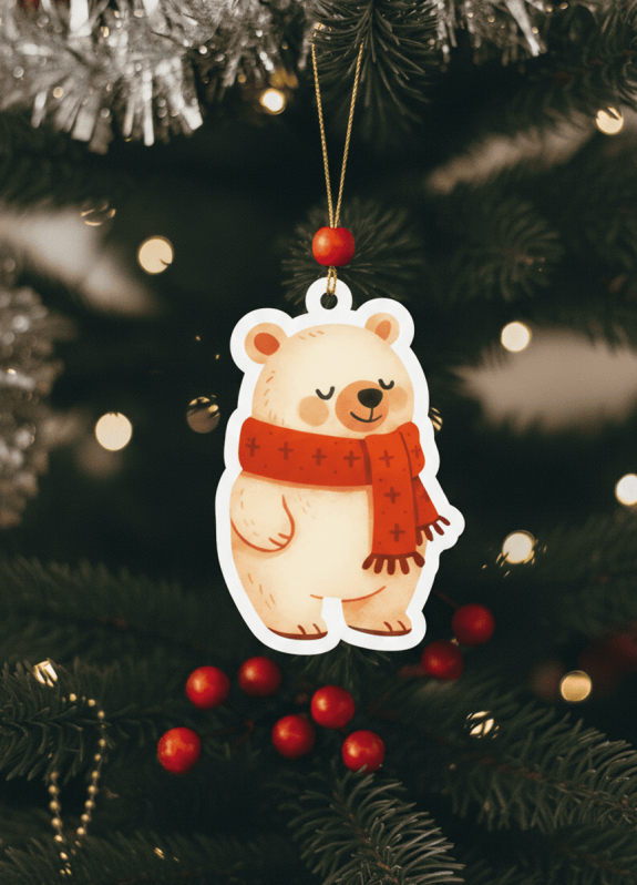 Подвеска новогодняя из дерева iLikeGift &quot;Мишка белый&quot; 