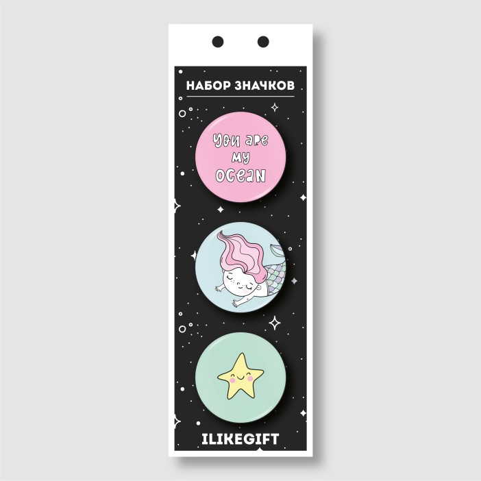 Набор значков 3 шт. iLikeGift &quot;Mermaid&quot; 