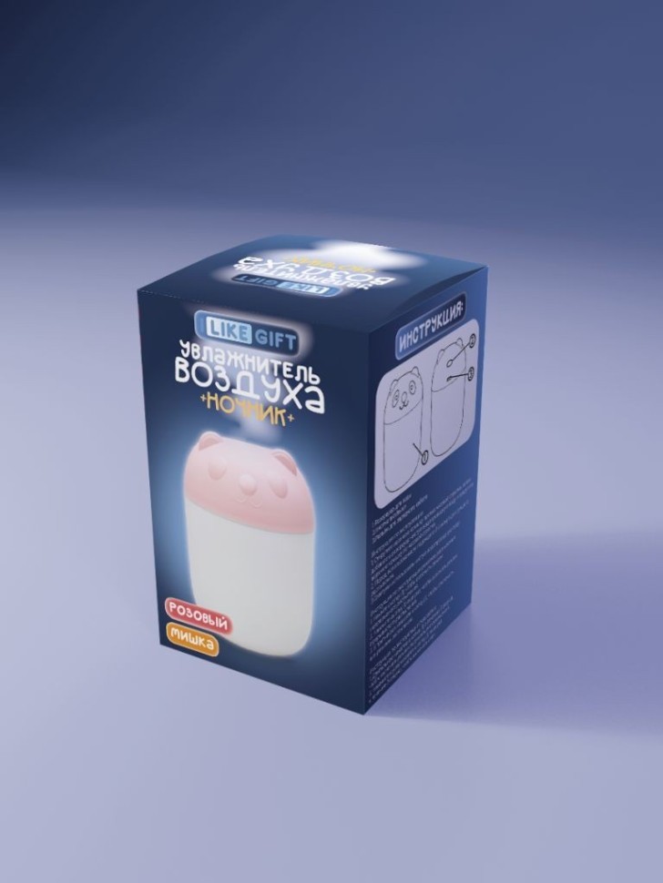 Настольный увлажнитель воздуха - ночник iLikeGift "Мишка", розовый, (портативный, USB)