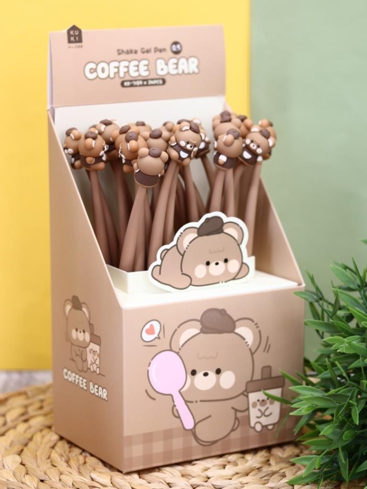 Ручка "Кофейный мишка", микс, шоу-бокс 24 шт