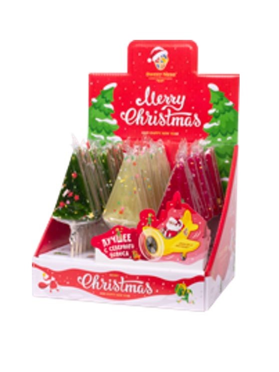 Карамель леденцовая &quot;Елочки с посыпкой&quot;, 30г (зеленое яблоко, персик мельба, клубника ) 
