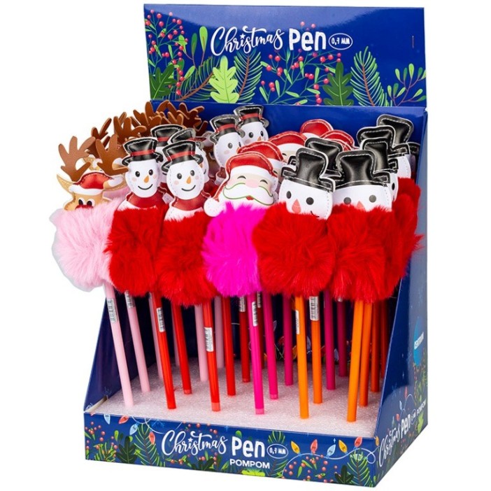 Ручка шариковая &quot;CHRISTMAS POMPOM&quot;, 0,7 мм, ш/б 24 шт 