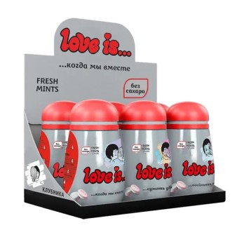 Набор освежающие конфеты "Love is..." со вкусом клубники, 6шт, пластиковая баночка