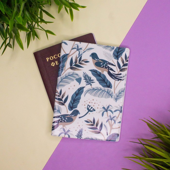 ОБЛОЖКА ДЛЯ ПАСПОРТА &quot;Birds on leaves&quot;, плотность 600 мкм 